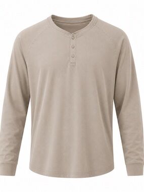 Caliville XL Henley Shirt Beige Organic Cotton Long Sleeve Casual